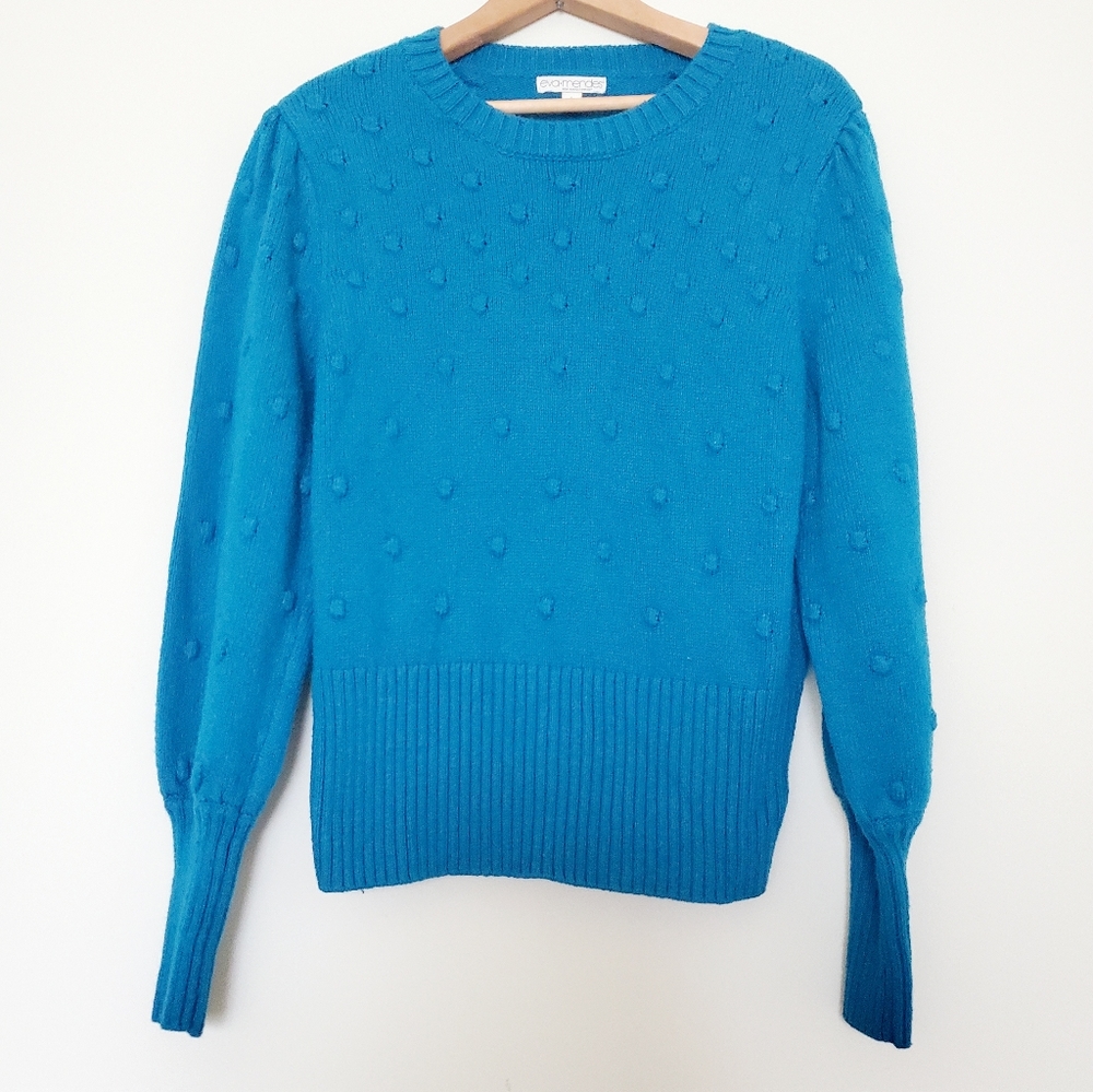 NY & Co. Eva Mendes blue pom pom sweater
